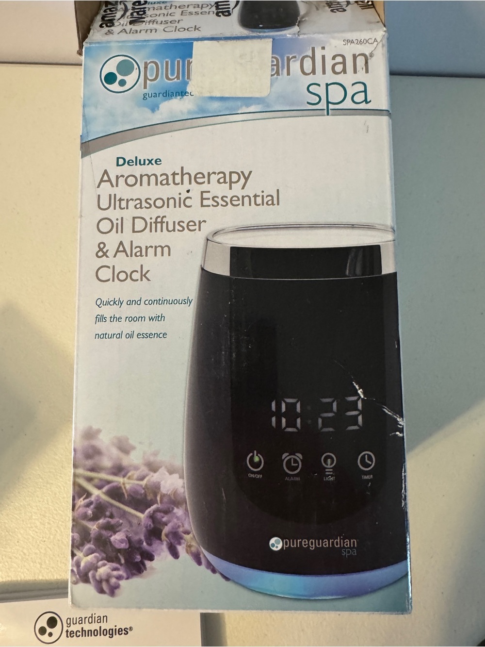PureGuardian Spa Aromatherapy Ultrasonic Oil Diffuser & Alarm Clock - Black